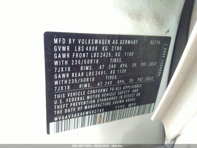 WVGAV3AX0EW592793 Volkswagen Tiguan Sel