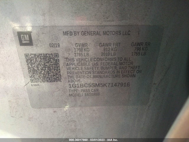 Chevrolet CRUZE LS 2019 1G1BC5SM5K7147916 Image 9