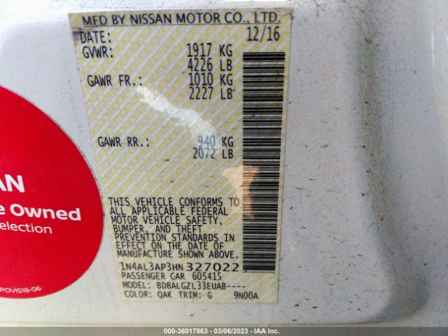1N4AL3AP3HN327022 Nissan Altima 2.5 S
