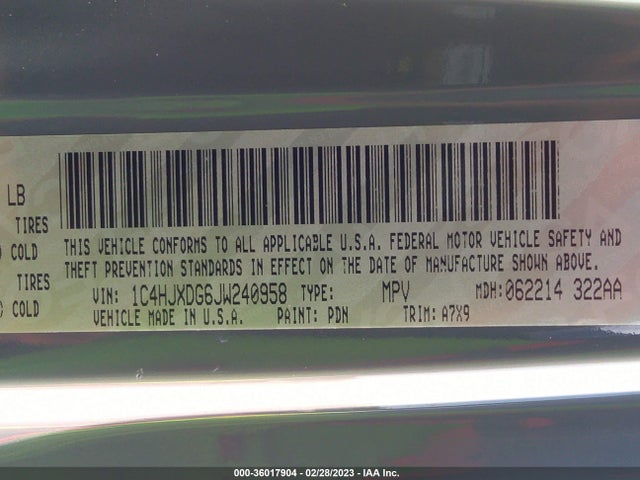 1C4HJXDG6JW240958 Jeep Wrangler Unlimited Sport S
