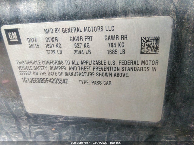 Chevrolet Sonic Ltz Auto 2015 1G1JE6SB5F4203547 Image 9