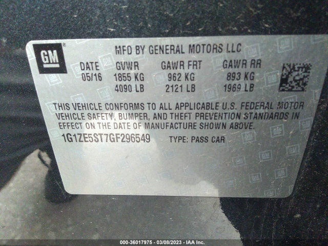 Chevrolet MALIBU LT 2016 1G1ZE5ST7GF296549 Image 9