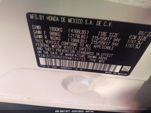 Honda HR-V LX 2022 3CZRU6H35NM744723 Image 10