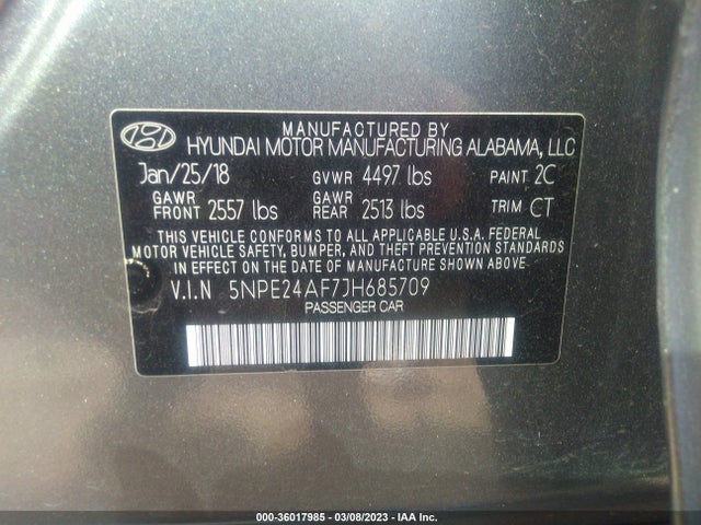 Hyundai SONATA SE 2018 5NPE24AF7JH685709 Image 10