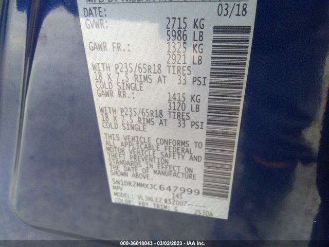 Nissan Pathfinder Sv 2018 5N1DR2MMXJC647999 Image 9