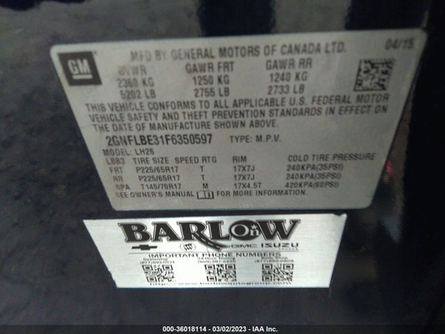 Chevrolet EQUINOX LT 2015 2GNFLBE31F6350597 Image 10