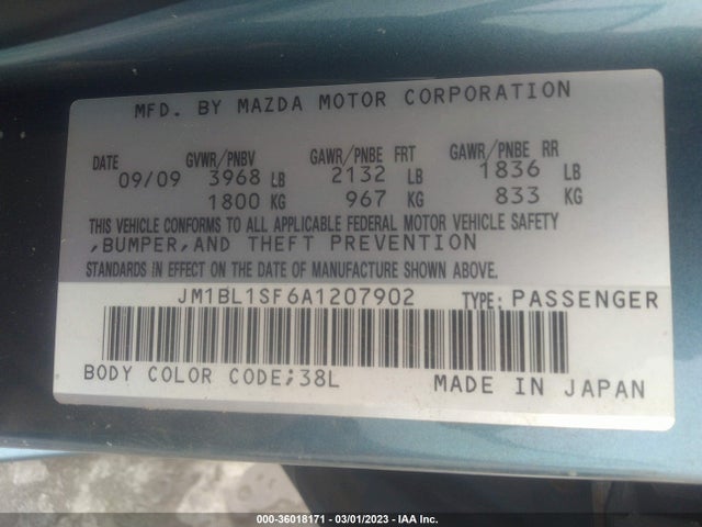 2010 MAZDA MAZDA3 I TOURING VIN: JM1BL1SF6A1207902