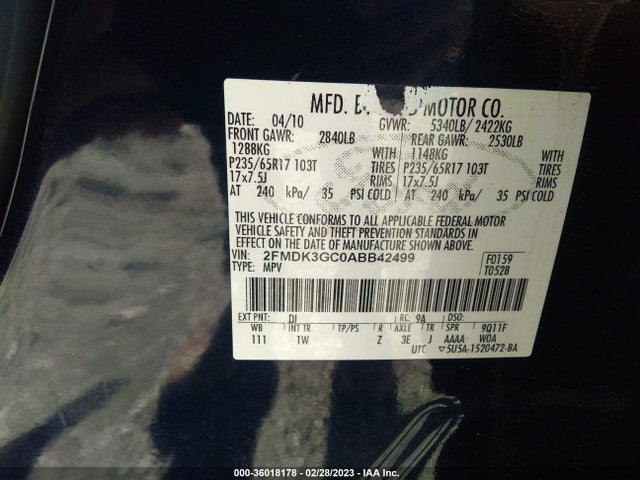 2010 FORD EDGE SE VIN: 2FMDK3GC0ABB42499
