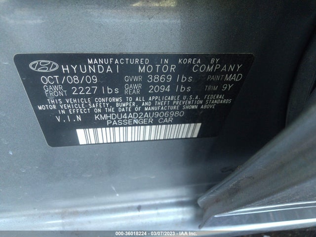 2010 HYUNDAI ELANTRA GLS PZEV VIN: KMHDU4AD2AU906980