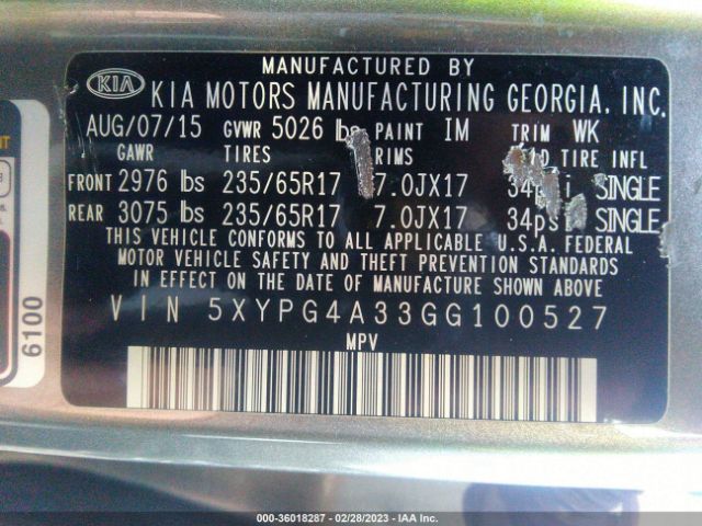 5XYPG4A33GG100527 KIA SORENTO LX
