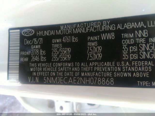 2022 HYUNDAI TUCSON 5NMJECAE2NH078868 Photo 8