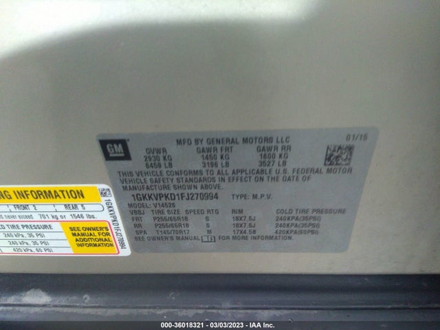 GMC ACADIA SLE 2015 1GKKVPKD1FJ270994 Image 9