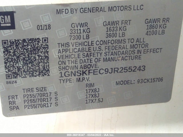 2018 Chevrolet Tahoe, VIN: 1GNSKFEC9JR255243