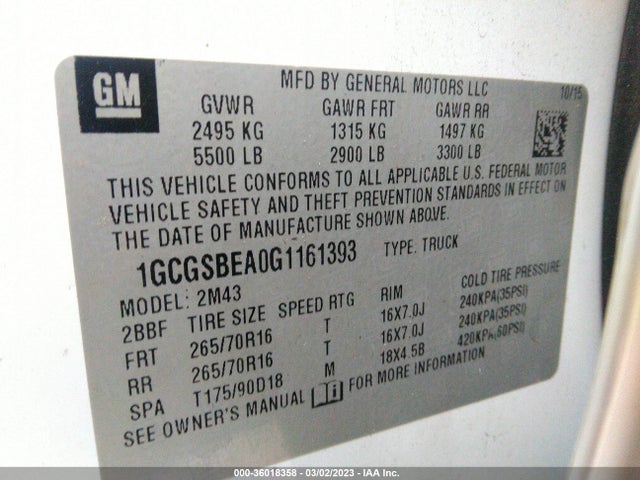 Chevrolet Colorado 2wd Wt 2016 1GCGSBEA0G1161393 Image 10