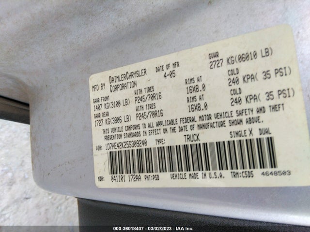 Dodge DAKOTA SLT 2005 1D7HE42K25S309240 Image 10