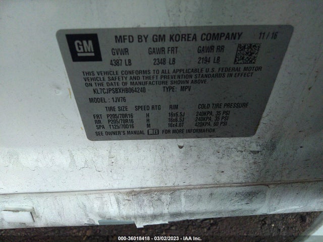 Chevrolet Trax Lt 2017 KL7CJPSBXHB064240 Image 10
