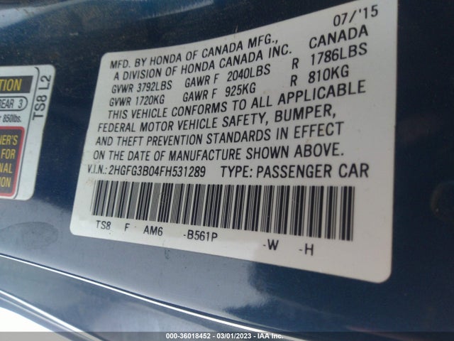 Honda Civic Coupe Ex-l 2015 2HGFG3B04FH531289 Image 10