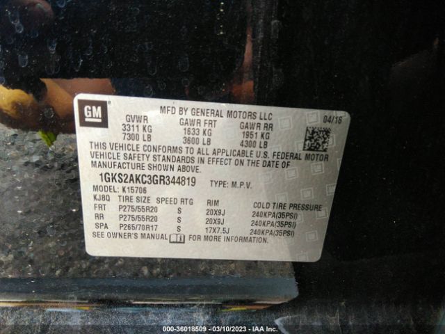 1GKS2AKC3GR344819 GMC YUKON SLE