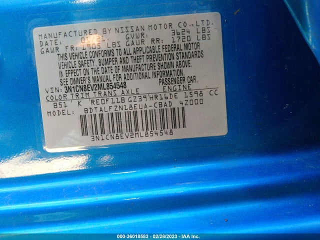 2021 Nissan Versa, VIN: 3N1CN8EV2ML854548
