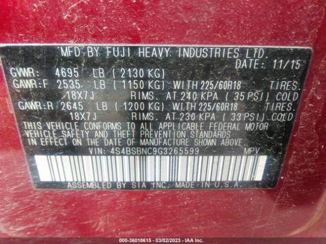 4S4BSBNC9G3265599 Subaru Outback 2.5i Limited