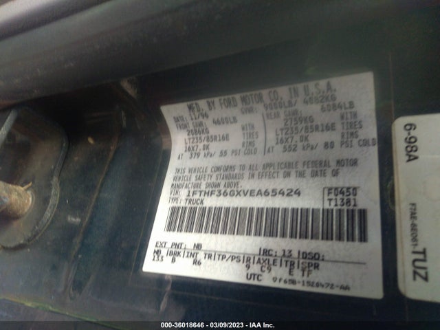1997 FORD F 350 VIN: 1FTHF36GXVEA65424