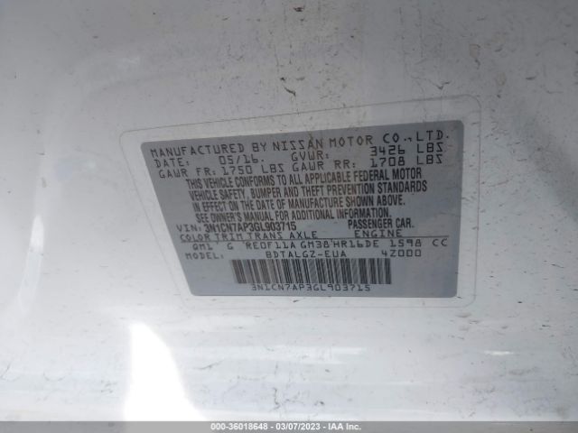 3N1CN7AP3GL903715 Nissan Versa Sl