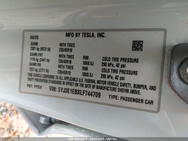Tesla Model 3 Long Range 2020 5YJ3E1EBXLF744709 Image 10