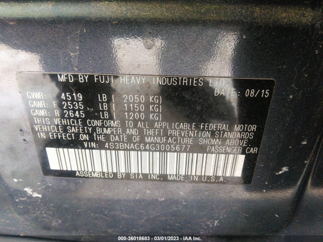 2016 Subaru Legacy, VIN: 4S3BNAC64G3005677