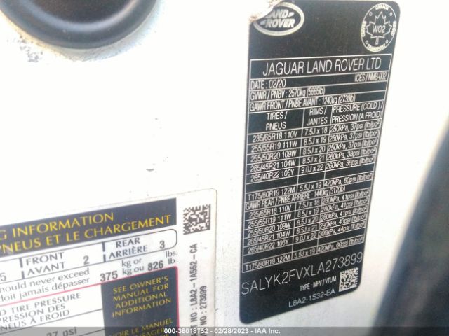 SALYK2FVXLA273899 Land Rover Range Rover Velar R-dynamic S