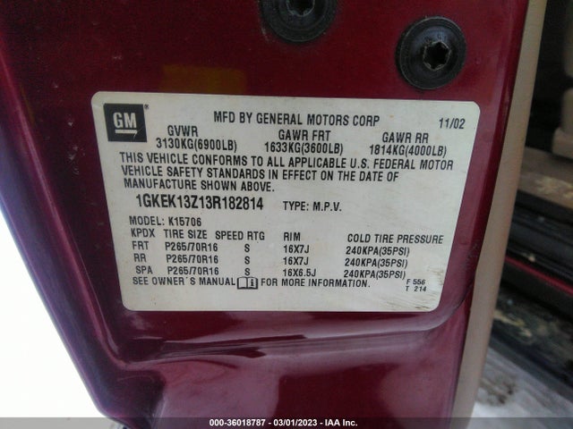 GMC YUKON SLT 2003 1GKEK13Z13R182814 Image 11
