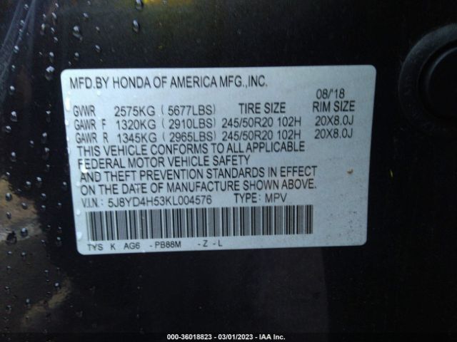 5J8YD4H53KL004576 Acura Mdx W/technology Pkg