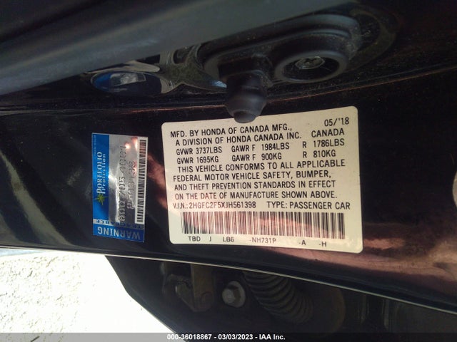 Honda Civic Sedan Lx 2018 2HGFC2F5XJH561398 Image 9