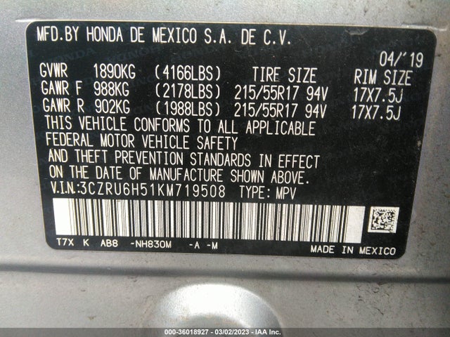 Honda HR-V EX 2019 3CZRU6H51KM719508 Image 9