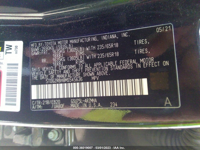 2021 Toyota Highlander, VIN: 5TDGZRBH8MS545636