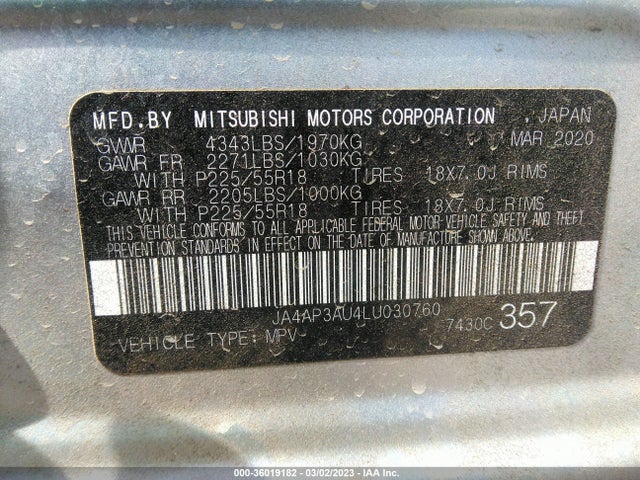 JA4AP3AU4LU030760 Mitsubishi Outlander Sport Es 2.0/sp 2.0