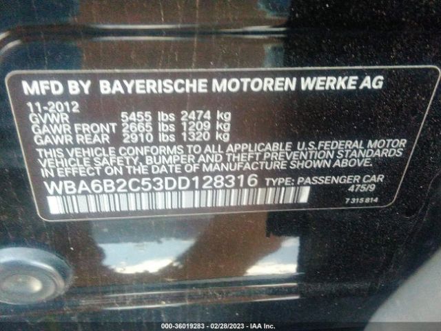 WBA6B2C53DD128316 BMW 6 Series 650i