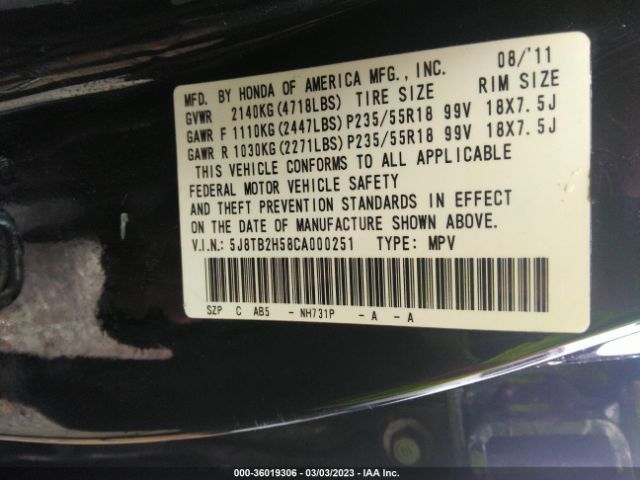 5J8TB2H58CA000251 Acura Rdx Tech Pkg