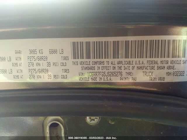 2018 RAM 1500 EXPRESS VIN: 1C6RR7FG5JS265276