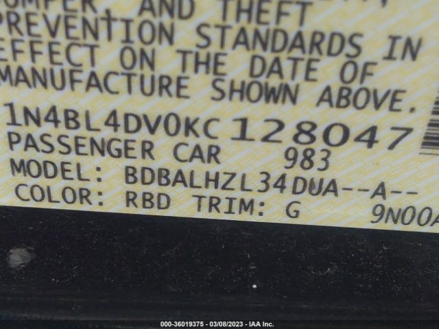 1N4BL4DV0KC128047 Nissan Altima 2.5 Sv