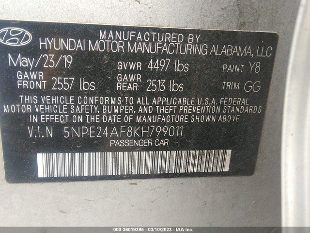 Hyundai SONATA SE 2019 5NPE24AF8KH799011 Image 10