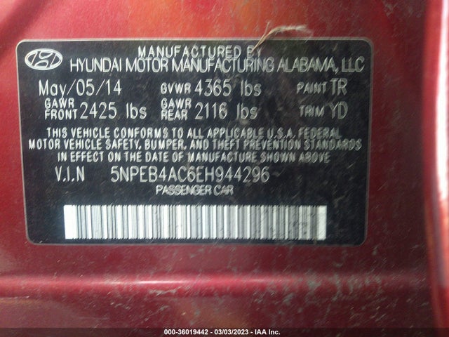 Hyundai SONATA GLS 2014 5NPEB4AC6EH944296 Image 10