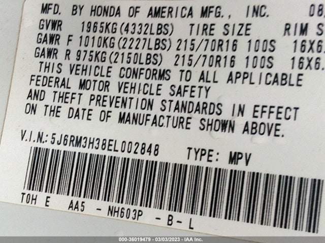 Honda CR-V LX 2014 5J6RM3H38EL002848 Image 9