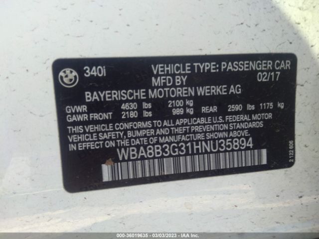 WBA8B3G31HNU35894 BMW 3 Series 340i