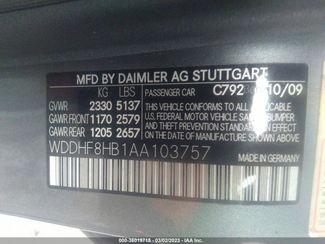 2010 MERCEDES-BENZ E-CLASS E 350 VIN: WDDHF8HB1AA103757