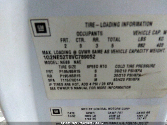 1997 PONTIAC GRAND AM SE VIN: 1G2NE52T8VC789052