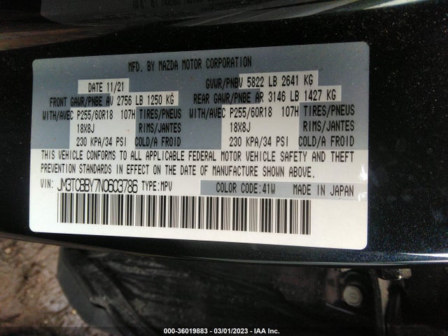 2022 Mazda CX-9, VIN: JM3TCBBY7N0603786