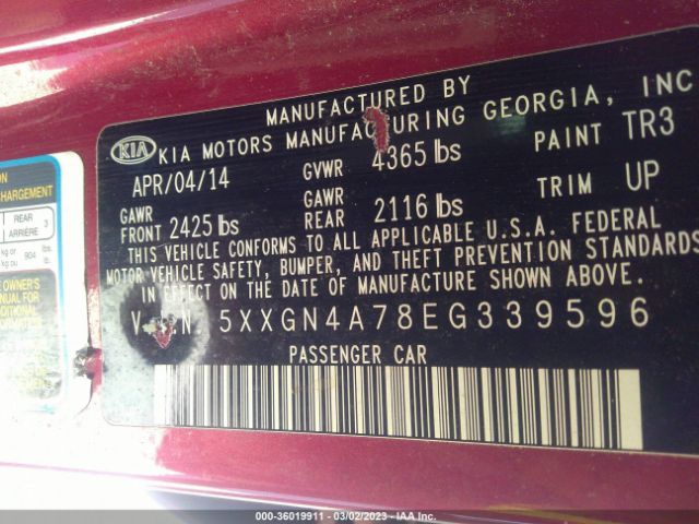 5XXGN4A78EG339596 KIA OPTIMA EX