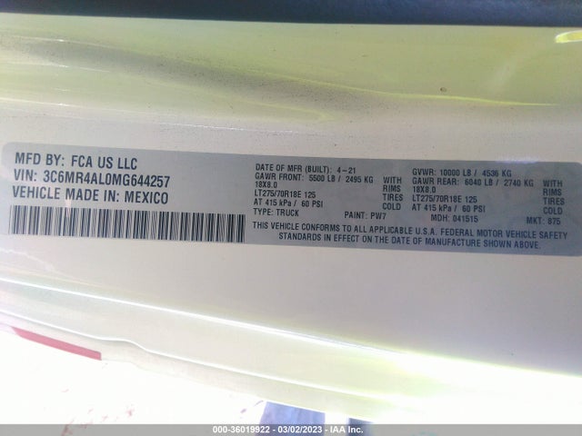 3C6MR4AL0MG644257 RAM 2500 Tradesman