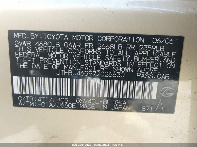 Lexus ES 350 2007 JTHBJ46G972026630 Image 10