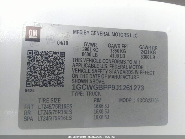 Chevrolet EXPRESS CARGO VAN 2018 1GCWGBFP9J1261273 Image 9
